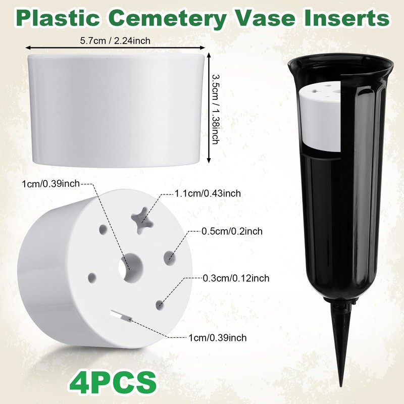 FillTouch 4 Pcs Cemetery Grave Vase Inserts Plastic Flowers Holder
