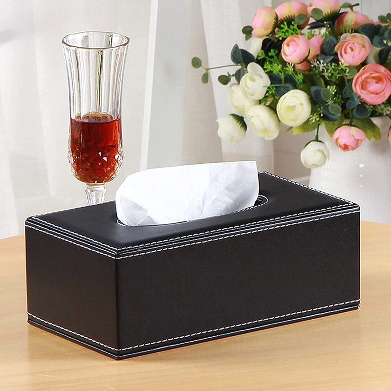 DRDGL Rectangular PU Leather Tissue Box Cover Holder, Minimalistic, Elegant