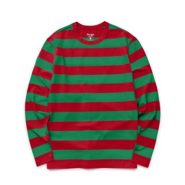 Striped Shirts for Men Long Sleeve Crew Neck (Red/Green, XXL)