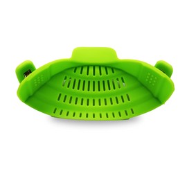 Cheer Collection Silicone Clip on Pot Strainer, Heat-resistant Snap-On Strainer for Pasta, Noodles, Rice, Meats and Vegetables, Green
