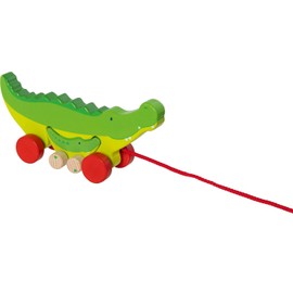 goki 54852 - Cosmo & Crok Wooden Pull Toy with Animal Motif, Educational Toy with Cord, Baby Toy Promotes Coordination and Motor Skills, 22 cm x 6 cm x 10 cm, from 1 Year