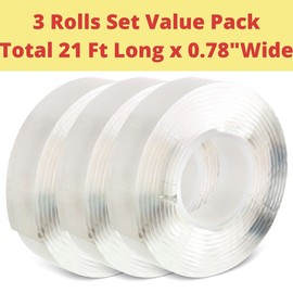 3 Roll Set Clear Double Sided Tape Heavy Duty - Ea 7' - Double Sided Mounting Tape - Two Sided Sticky Adhesive Tape, Carpet Tape For Area Rugs, Picture Hanging Strips, Double Sided Tape For Crafts Etc