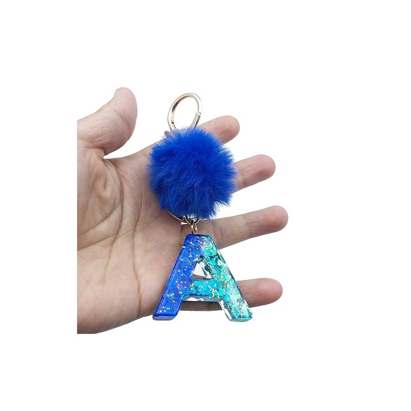Xsclpomddy Initial Letter Resin Alphabet Key Rings with Fur Ball