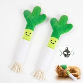 dravix Catnip Cat Toy, 2 PCS Green Onion Kicker Toy with 2000mg Catnip & Bell, Soft Plush Interactive Self-Play Cat Kicker for Indoor Cats and Kittens, Hanging Loop for Solo Play or Teaser Wand