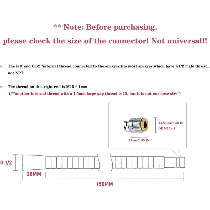 Spray Hose for Kitchen Faucets, Pull Down Replacement, Kitchen Sink
