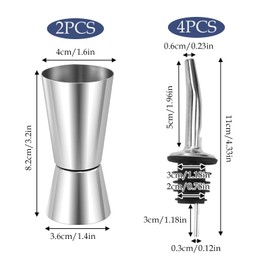 2 Pcs Spirit Measure with 4Pcs Bottle Pourers for Spirits, Shot Measures for Spirits, Alcohol Measure for Spirits, Drink Measures for Spirits, Stainless Steel Double Spirit Measures 25ml 50ml