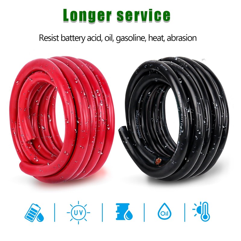 Kimbluth 2/0 Gauge Battery Cable Copper Wire, 5FT Red+5FT Black