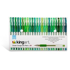 KINGART 400-24G Green Tones Rollerball Gel Pens, Set of 24 Colors, XL Ink Cartridge - More Ink, All Ages, Writing, Coloring, Doodling, Scrapbooking, Journaling & More