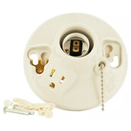Leviton Porcelain ceramic LAMPHOLDER Medium Base w Outlet & pULL Chain LEVITON 9726-C
