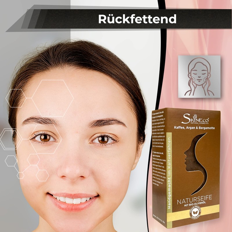 Skineco Natural Soap - with Bergamot, Argan, Coffee & Organic