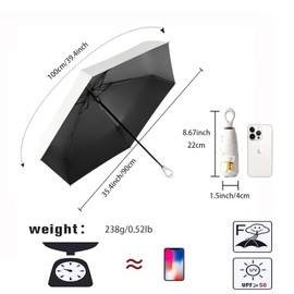 Mini Sun Travel Umbrella Ring handle Coating Layer Fabric Blocking/anti UPF 50 UV Protection 99.9% Compact Folding Purse Umbrella/Lightweight Small Portable Backpack/Rain Sun/Men Women Kids