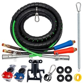 KOOTANS 15FT Semi Truck Air Line Kit 3 in 1 Air Brake Hoses and 7 Way Trailer Cord with Glad Hands, Gladhand Holder and Tender Spring Air Lines Set for Semi Truck Trailer Tractor
