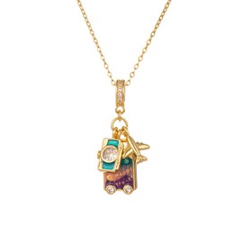 DIAMANTIO 18K Gold Plated Travel Charm Necklace with Colorful Suitcase, Airplane & Camera Pendants – Vacation-Themed Jewelry for Women