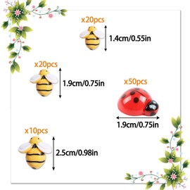 glacely 100 Pcs Tiny Resin Bees Ladybugs,Including 50 Pcs Resin Bee Ornaments 50 Pcs Resin Ladybugs Decors with Storage Box for DIY Crafts Wreath Party Home Decoration