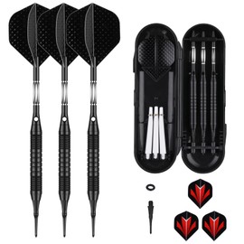 sanfeng Darts with Plastic Tip 18 g Case for Electronic Dartboard Soft Darts with Black Aluminium Shafts 6 Flights 50 Anti-Loose Rubber Rings 50 Tips
