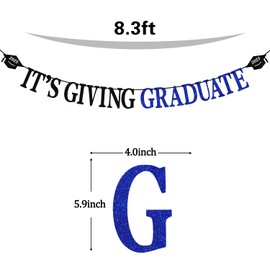 Blue Glitter It's Giving Graduate Banner, Class of 2025/Congarts 2025 Grad/You Did It, 2025 Graduate Graduation Party Decorations Supplies
