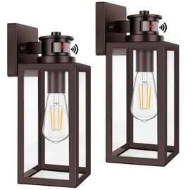 TOBUSA 2-Pack Motion Sensor Outdoor Wall Lights, Waterproof Dusk to Dawn Exterior Wall Light Fixtures, Modern Brown Outside Porch Lights for House Garage, Motion Sensor Wall Lanterns with Clear Glass