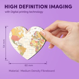 1x Heart MDF Magnet 6cm - Vintage Map of the World Geography Maps - Fridge Locker Office Whiteboard Toolbox #170362