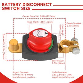 Top Post Car Battery Disconnect Switch, 12-48V Heavy Duty Battery Cut Off Switch for Cars, Boats, RVs, Trucks, Marine - Negative On/Off Kill Switch, Easy Install & Durable Design