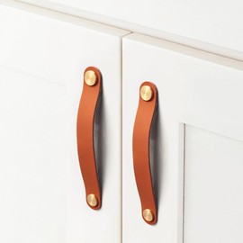 ZONADAH Set of 4 Leather Handles for Kitchen Bedroom Furniture, Hole Distance 128mm Cabinet Handle, Door Handle for Kitchen, Bathroom, Cabinets, Dresser Drawaers, Cupboards, Wood Show Case, Brown