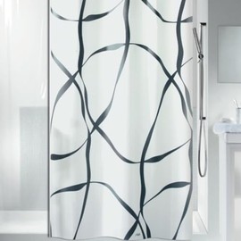 Spirella Ribbon Pearl Black Pearl Effect Textile Polyester Shower Curtain, 180 x 180 cm, White/ Black