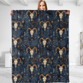 dhakalrlde Funny Goat Skull Blanket Plush Throw Blanket - Soft, Comfy, Lightweight, Warm, and Fuzzy - Flannel for Men Women - Ideal for Couch, Bedroom, Travel, Bed - 50x60 in