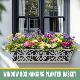 Karlliu 2 Pack 24 Inch Window Boxes Planter for Outdoor Plants Deck Railing Planters Box with Adjustable Brackets for Porch Fence Balcony Hanging Flower Baskets with Non-Woven Fabric Liner for Garden Decor