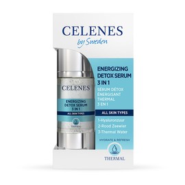 Celenes by Sweden Thermal Energizing Detox Serum 3-in-1 - Hyaluronic Acid, Red Algae & Natural Thermal Water for Hydration and Protection - Suitable for Sensitive Skin - 30ml