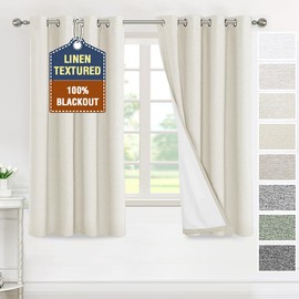 H.VERSAILTEX 100% Blackout Curtains for Bedroom Thermal Insulated Linen Textured Curtains Heat and Full Light Blocking Drapes Living Room Curtains 2 Panel Sets, 52x63 Inch, Heather Pale Oak