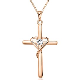 AmorAime 925 Sterling Silver Cross Necklace for Women Men 14A CZ Birthstone Necklaces Gifts for Mother's Day, Birthday