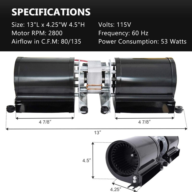 910-157/P Fireplace Blower for Regency Wood Stove, Nordica, Valley Comfort