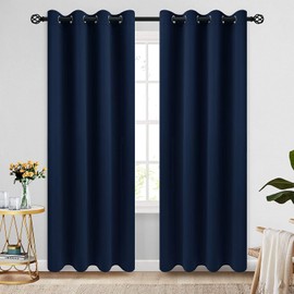 COSVIYA Grommet Blackout Room Darkening Navy Blue Curtains 84 inch Length 2 Panels,Thick Polyester Light Blocking Insulated Thermal Window Curtain Drapes for Bedroom/Living Room,52x84 inches