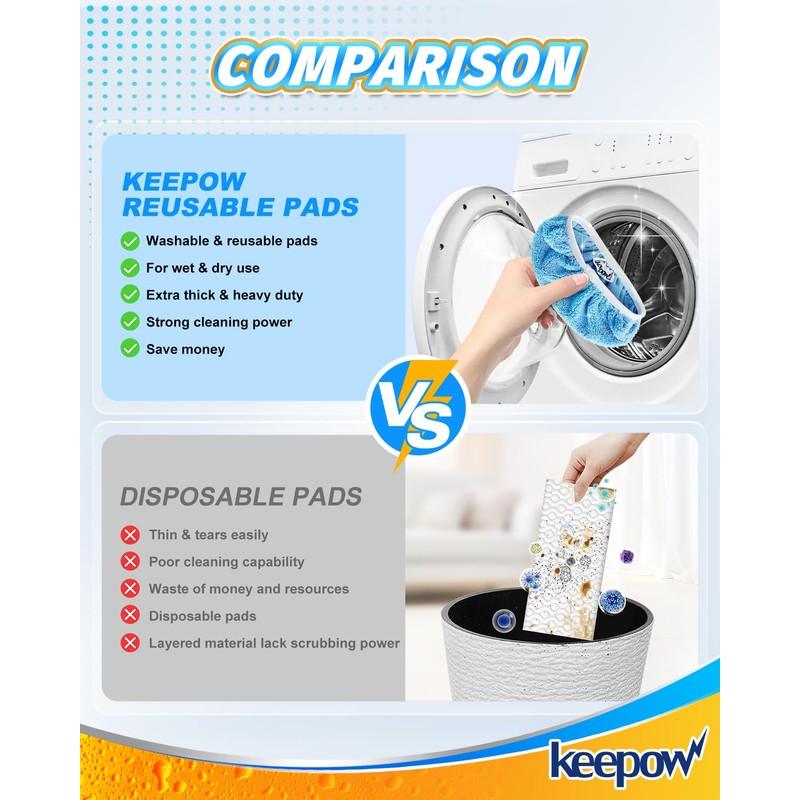 KEEPOW Reusable Microfibre Pads for Flash Speed Mop Refill Wipes,