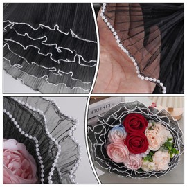 baotongle 4.37 Yard Flower Wrapping Mesh Paper Mesh Wrapping Paper for Flowers Pearl Edge Bouquet Packaging Paper Wrinkled Translucent for Mother's Day Valentine's Day Florist Wedding Gift Packaging