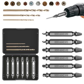 Tapvai Screw Extractor Set 9 Pieces, 6 Pieces Screw Extractor Set Professional with 3 Twist Drills, Screw Remover Made of HSS 6542, Hardness Hrc 63-65, for Drilling and Removing Damaged Screws