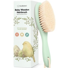 Cepillo de madera para el pelo del bebé para niñas y niños, cepillo de cuna para bebés, cerdas suaves de cabra, peine perfecto para el cuero cabelludo recién nacido suave para bebés, niñas, niños, artículos esenciales de baño (salvia, regular)
