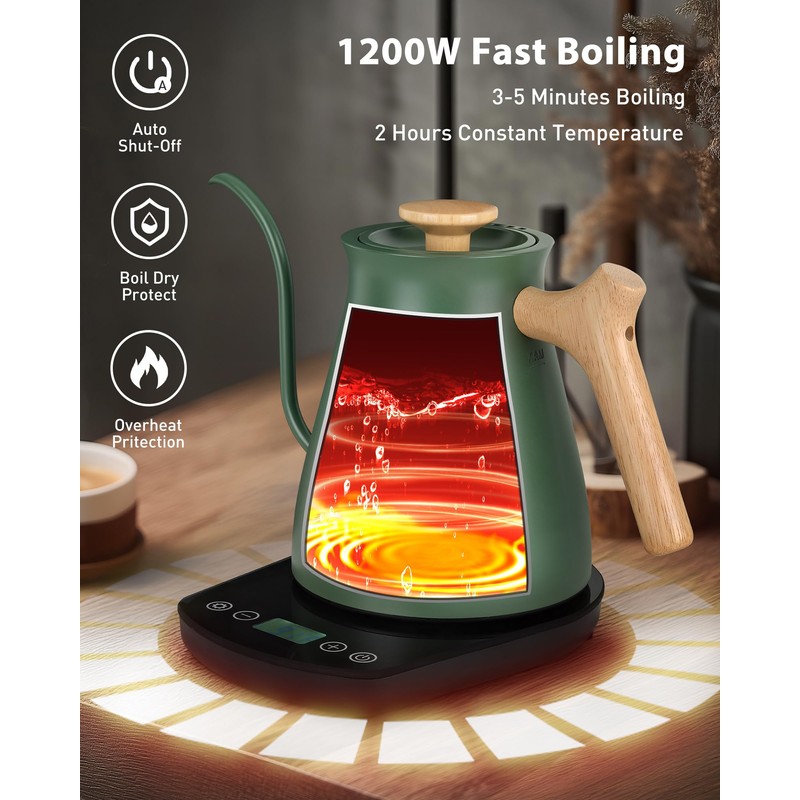 Harriet Gooseneck Electric Kettle - 1200W Fast Heat, 0.8L Stainless