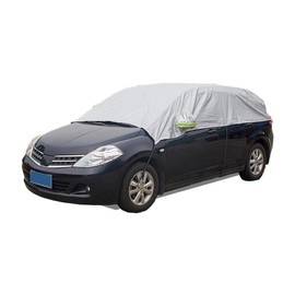 Blueshyhall Half Car Cover Waterproof for Small Cars and Compact SUV, Car Cover Winter Windscreen Side Windows, Car Tarpaulin Half Garage Indoor Outdoor Car Cover Fabric SUV
