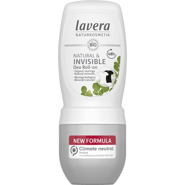 lavera Roll-On Deodorant Natural & Invisible 48h - Vegan - Natural Cosmetics - Organic Moringa & Natural Minerals - Without Aluminium - 48h Protection - Reliable Protection without Residue - 75ml