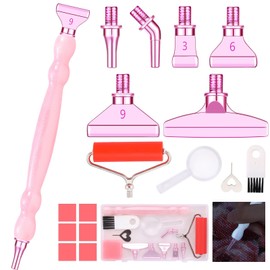 papasgix Diamond Painting Pens Kits with Luminous Glitter Diamond Art Metal Drill Pen Tips Multi Replacement Pen Heads 5D Diamond Painting Accessories Tools for DIY Craft Crystal 18er Pink