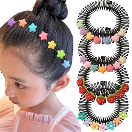 4pcs Cartoon Hair Comb Clips Strawberry Star Heart Flower Hair Clips for Girls Cute Hair Clips for Kids Hair Bun Accessories Hair Combs for Women Fine Hair Bangs Hair Clip Hair Fork Hairpins Hairclips