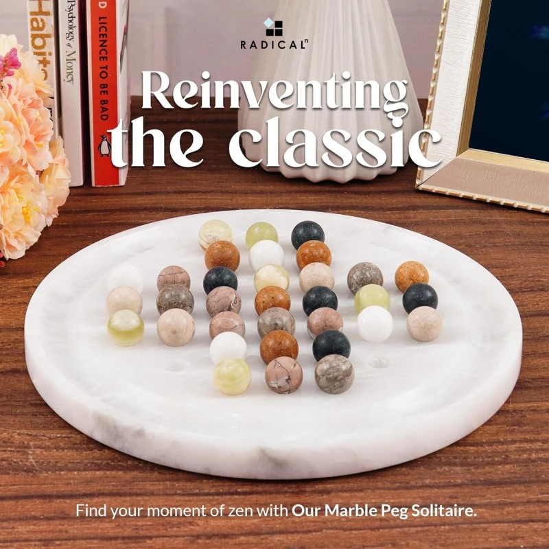 Marblous Krafts Marble Peg Solitaire Board Game 10" with 42