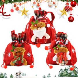 SilverChry Christmas Sack x 3 Pieces, Christmas Bags with Drawstring, Santa Bag Children, Christmas Drawstring Bag, Christmas Gift Bag, Santa Claus, Snowman, Bear