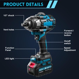 wowspeed Cordless Impact Wrench 21V, 1/2" Brushless Impact Gun with 2x4.0Ah Batteries & Charger, Torque Power Impact Driver w/Max Torque (1300N.m) 0-3800RPM, 5 Pcs Sockets and Tool Box Kit for Car