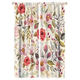 GoDazzling Cortinas opacas florales para ventanas, Decoración, forma desgastada, flores, pétalos, hojas, capullos de primavera, para sala de estar, recámara, 42 x 63 pulgadas, 2 paneles