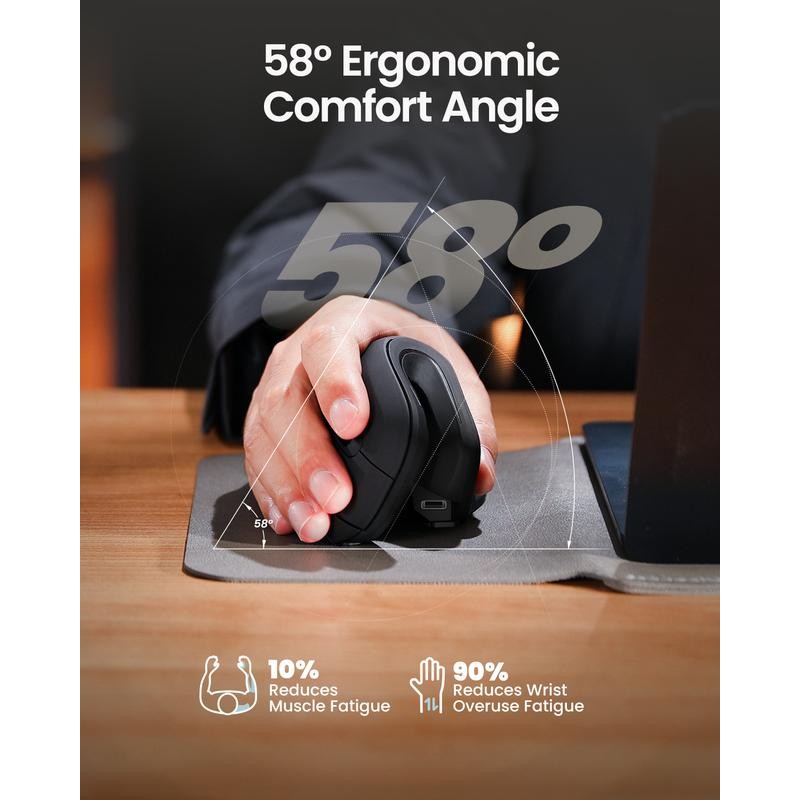 ProtoArc Ergonomic Bluetooth Vertical Mouse, EM11 NL Wireless Rechargeable Optical