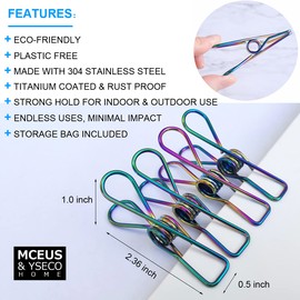MCEUS 30 Pack Rainbow Colored Wire Clothes Pins Heavy Duty Outdoor, Stainless Steel Clothespins for Hanging Clothes, Metal Clothes Pegs, Clothing Clips, Laundry Pins, Bag Clip