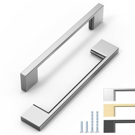 ELEBUILD 6 Pack 128mm Chrome Cabinet Handles Modern Slim Kitchen Handles