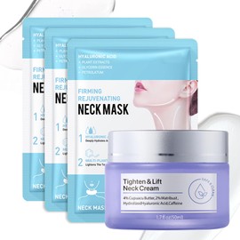 Neck Firming Cream and Neck Mask Set,Non-greasy Tighten Lift Firming Neck Face Cream Skincare Moisturizer, 3 Pieces Deep Moisturizing Neck Masks for Firming and Tightening, All Skin Type, 4 Pack