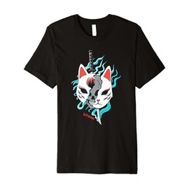 Kitsune Samurai Fox Nine-Tailed Mask Art Anime Premium T-Shirt